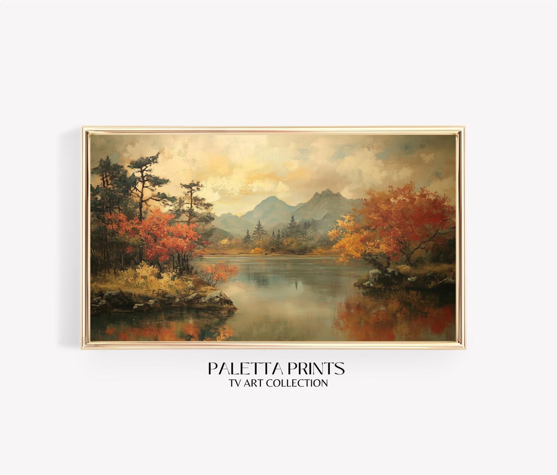 Frame Tv Lake Art Art For Frame Tvs Nature Mountain Tv Art Rustic Vintage Tv Art Fall Art Paletta Prints