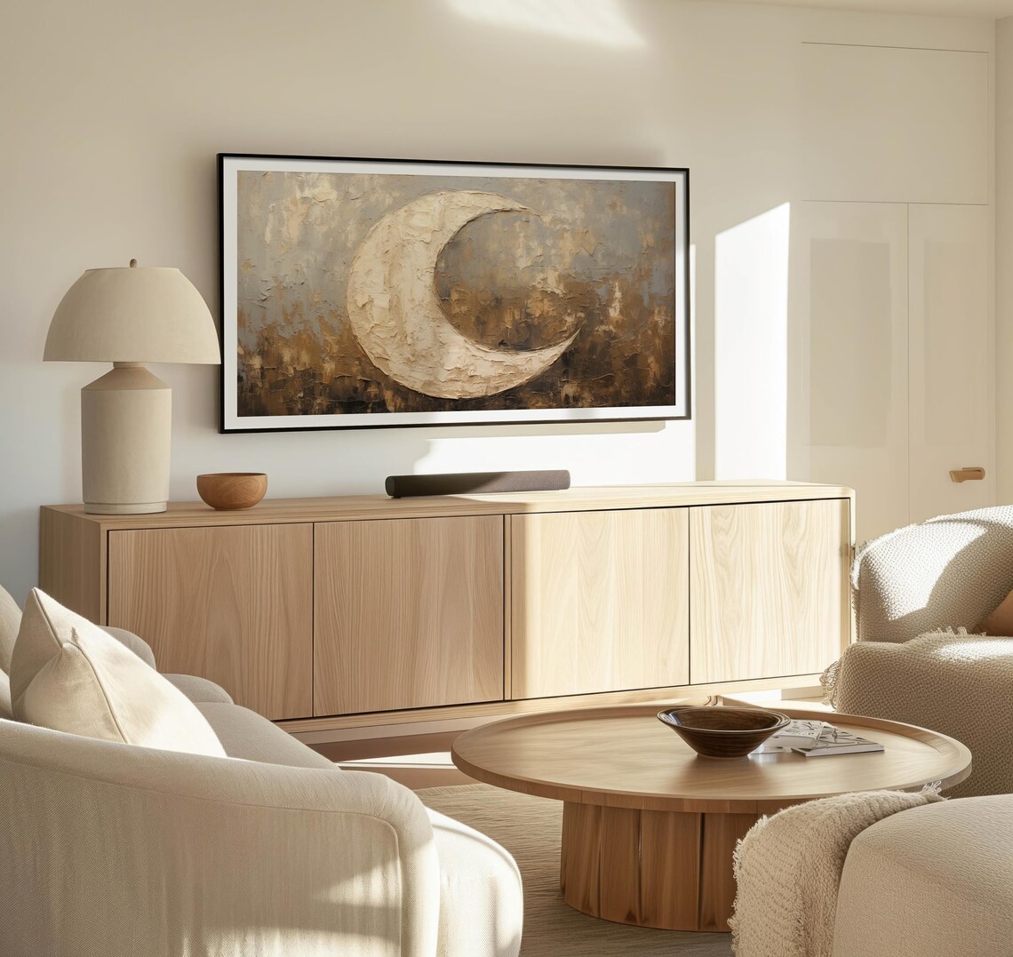 Crescent Moon Textured Abstract Art Print