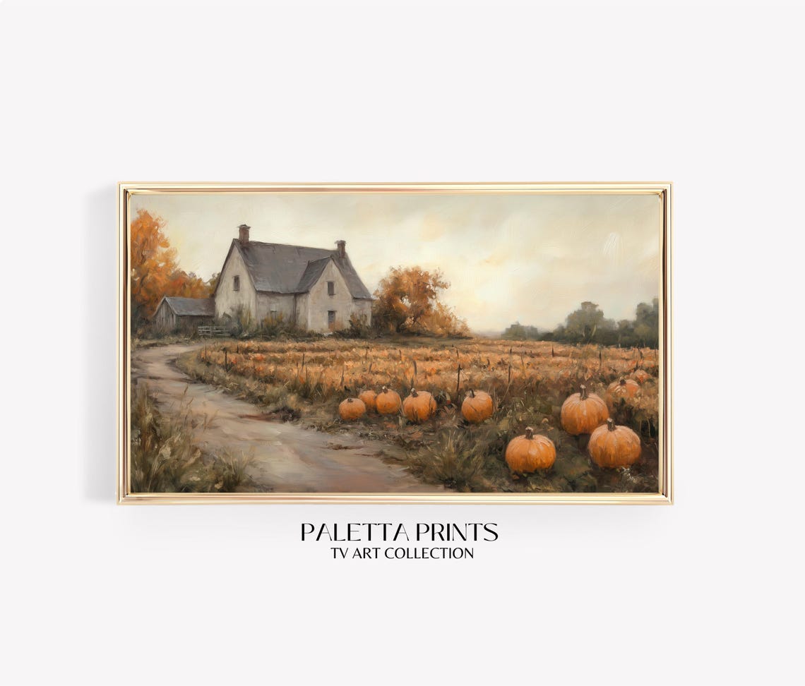 Cozy Pumpkin Field Farmhouse Dirt Road Rustic Fall Landscape Poster