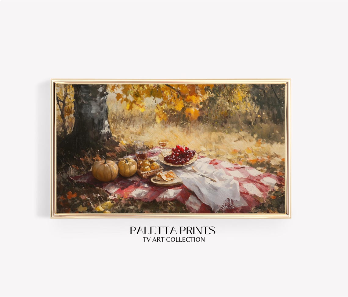 Frame Tv Fall Picnic Art Art For Frame Tvs Country Scene Tv Art Rustic Vintage Tv Art Fall Art Paletta Prints