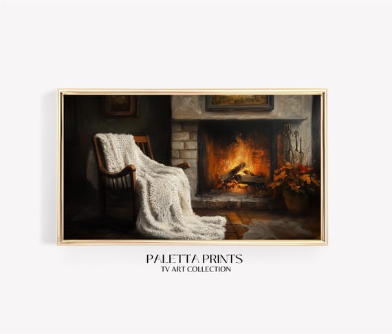 Frame Tv Rustic Fall Fireplace Art Art For Frame Tvs Cozy Winter Tv Art Vintage Scene Tv Art Paletta Prints