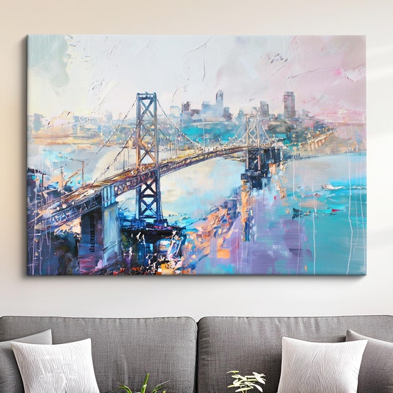 Golden Gate Bridge Abstract Oil Painting Framed Print Framed Large Sizes Wall Art Poster Travel Home Decor Interior San Francisco