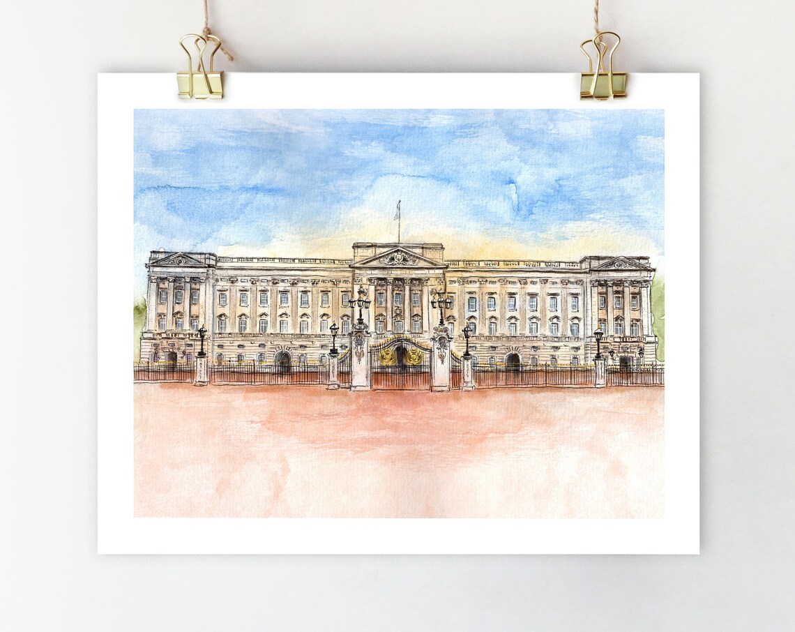 Buckingham Palace Watercolor Art Print, London Illustration