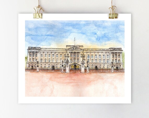 Buckingham Palace Watercolor Art Print, London Illustration