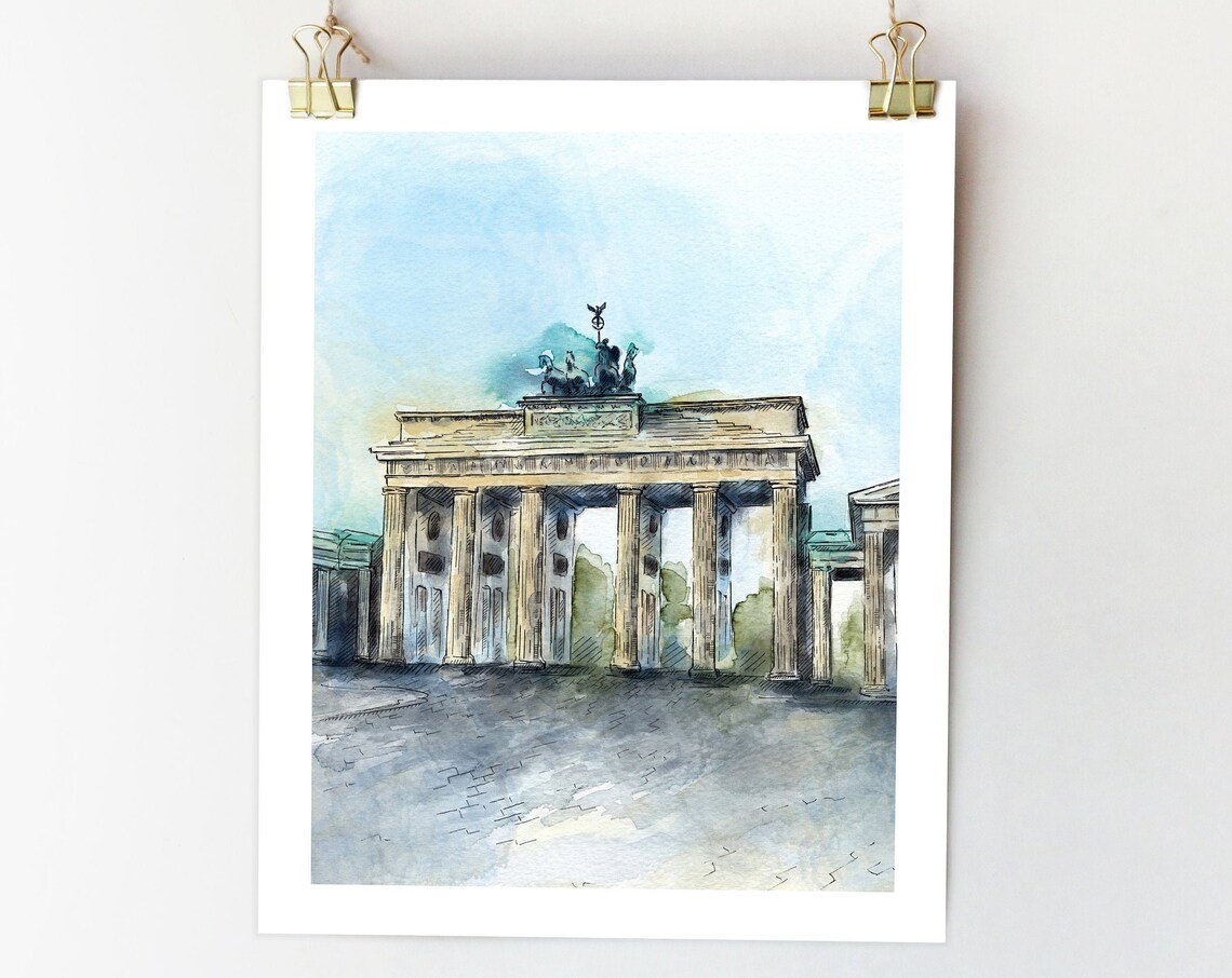 Berlin Brandenburg Gate Watercolor Travel Poster