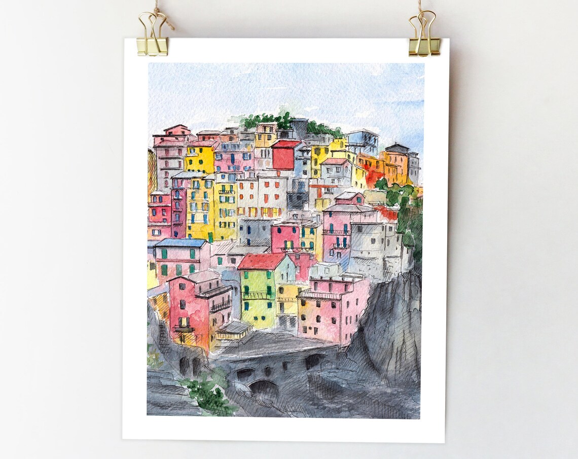 Cinque Terre Italy Travel Poster, Colorful Liguria
