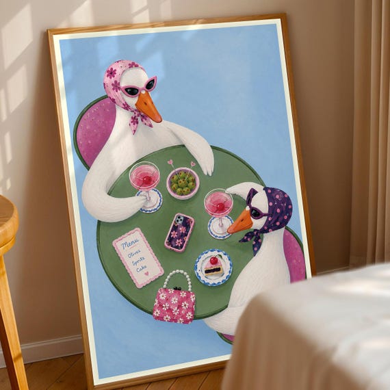 Stylish Geese Art Print Retro Animal Wall Humorous Kitchen Decor Quirky Dining Room