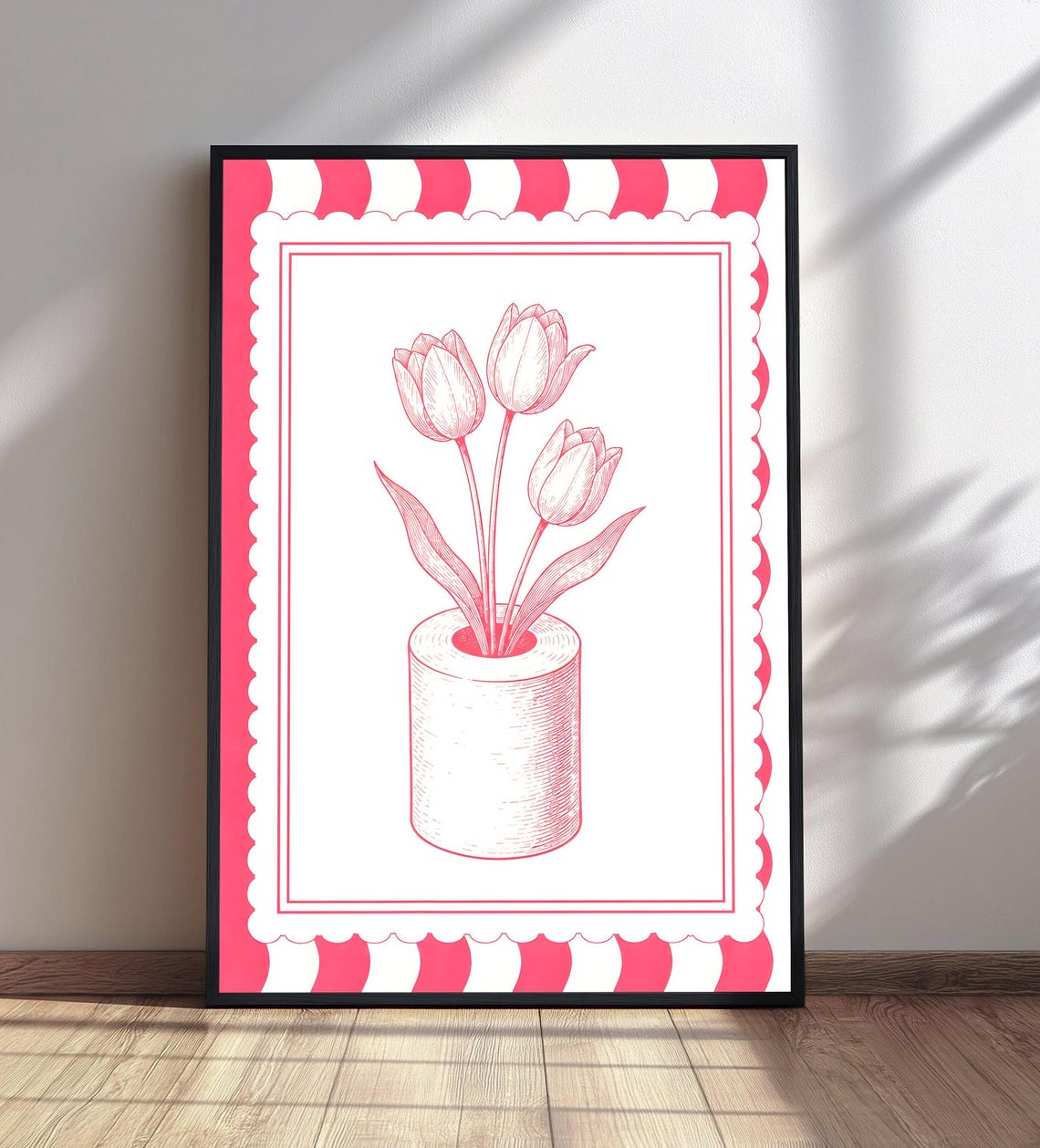 Tulips Toilet Paper Roll Funny Pink Guest Bathroom Humor Wall Art