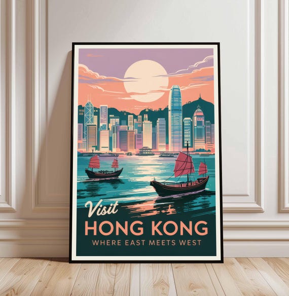 Hong Kong Travel Print Asia Poster Wall Art China Kongtravel