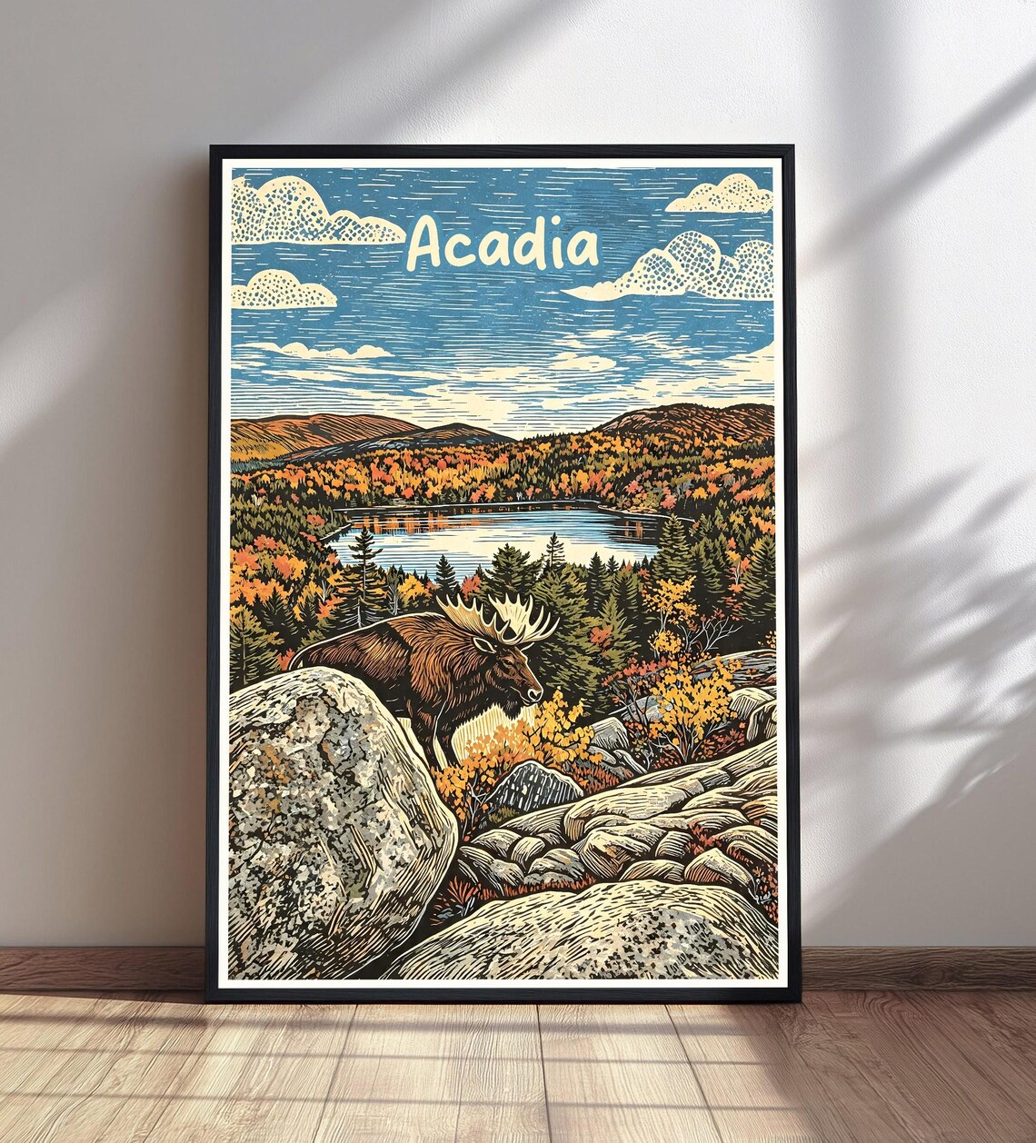 Acadia National Park Vintage Travel Poster, Maine Landscape