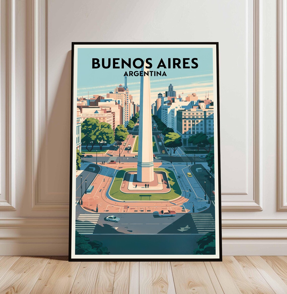 Buenos Aires Obelisk Vintage Travel Poster Argentina Cityscape