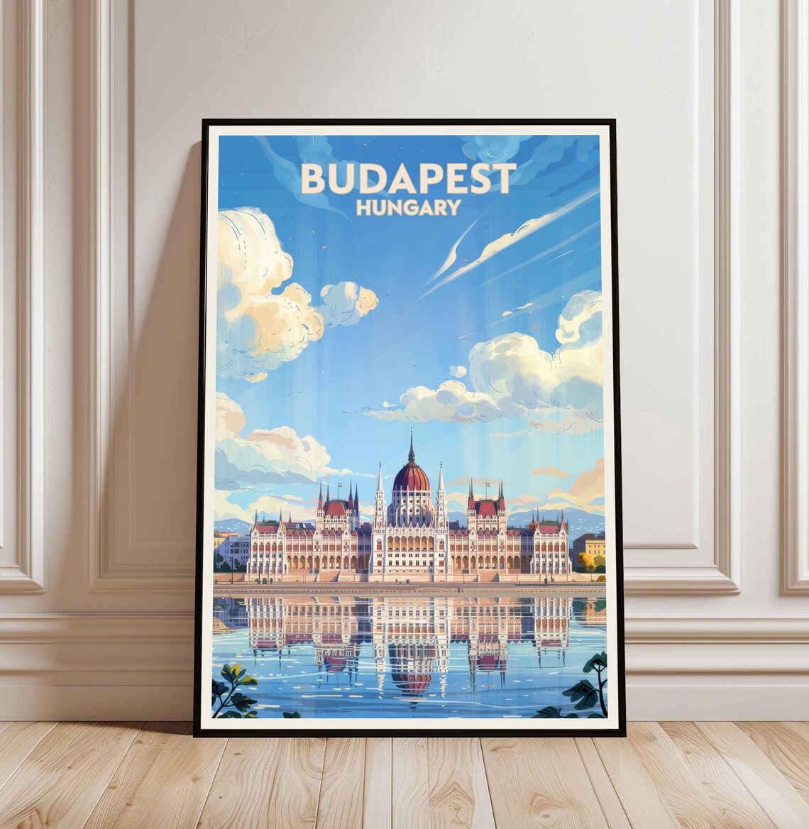 Budapest Hungary Parliament Danube River Vintage Travel Poster