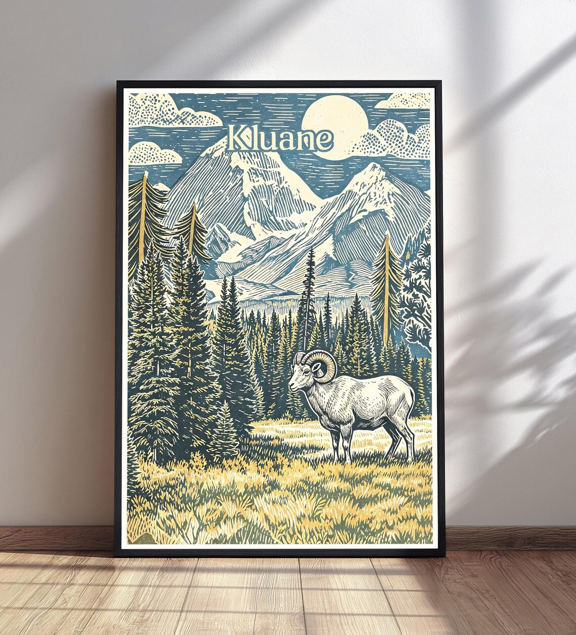 Kluane Dall Sheep Snowy Peaks Moon Vintage Travel Style Poster