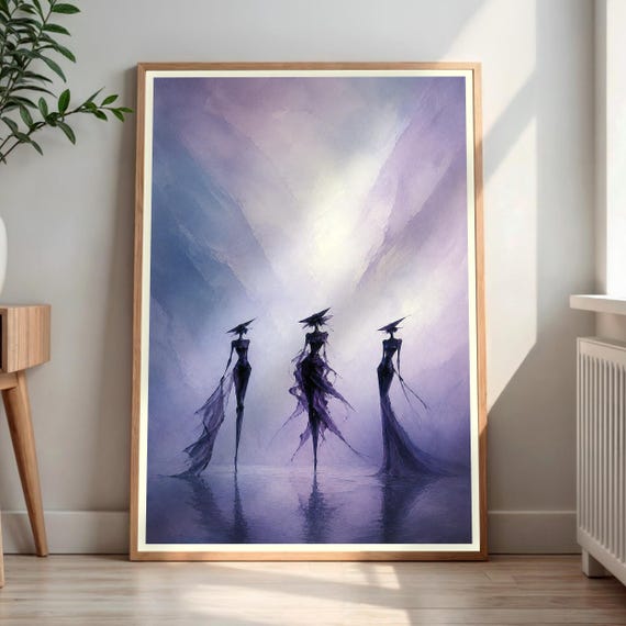 Abstract Figures Wall Art Purple Flowing Gown Print Reflective Surface Decor Digital Download
