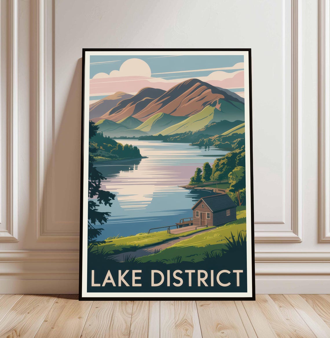 Lake District England Vintage Travel Poster Mountain Lake Art