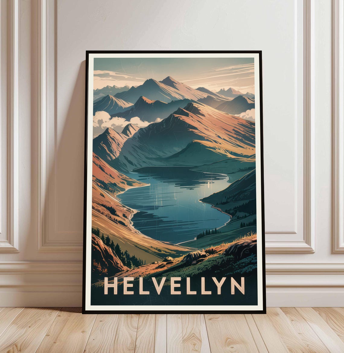 Helvellyn Lake District Vintage Mountain Travel Poster Artwork