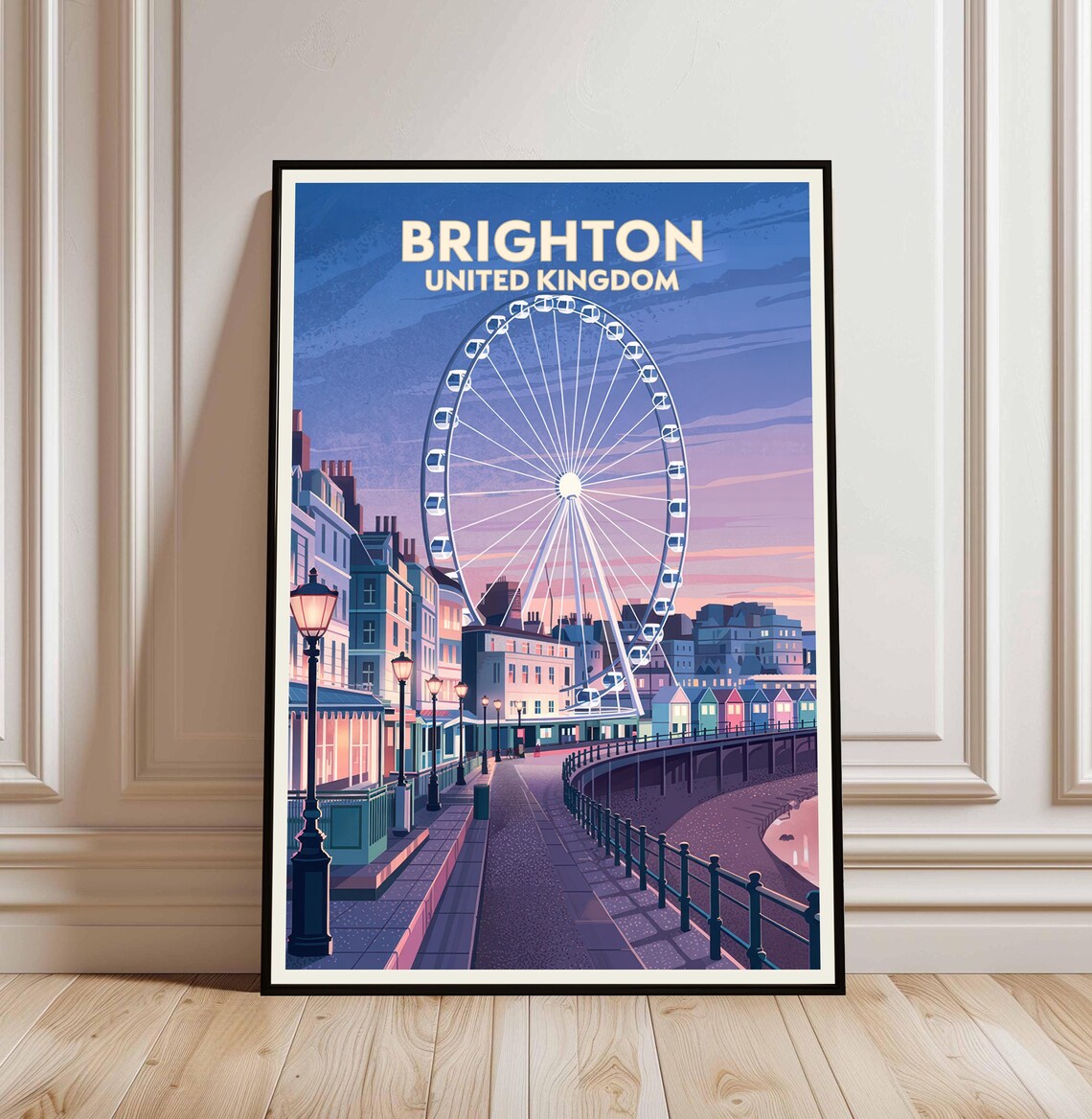 Brighton United Kingdom Seaside Ferris Wheel Sunset Travel Poster