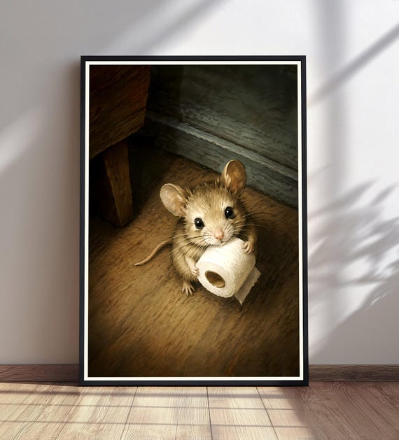 Funny Mouse Toilet Paper Vintage Bathroom Art Print