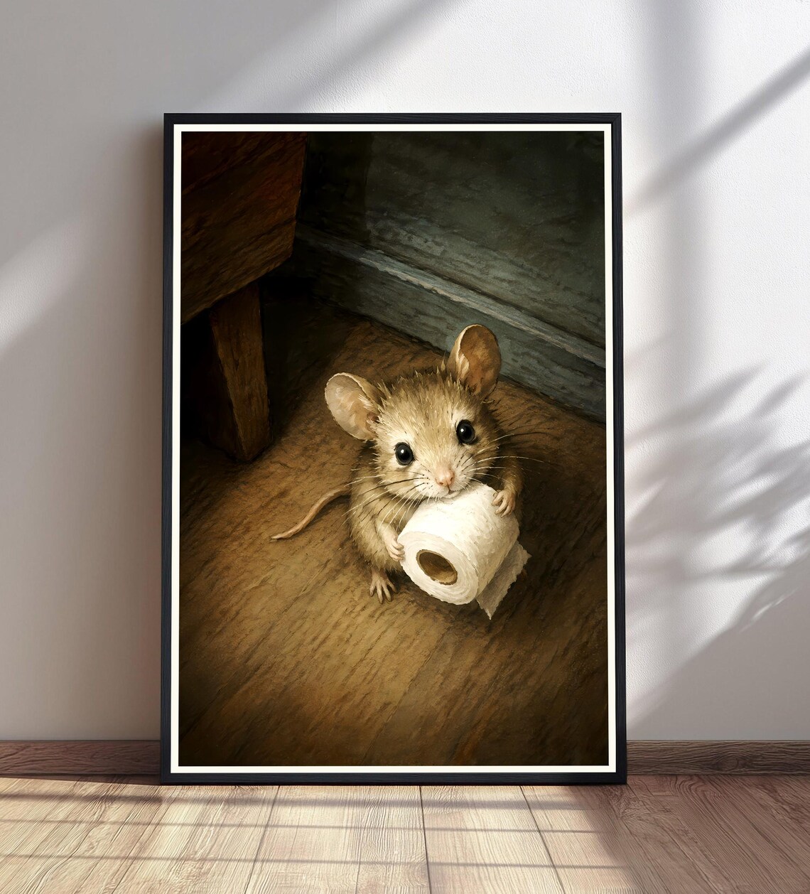 Funny Mouse Toilet Paper Vintage Bathroom Art Print