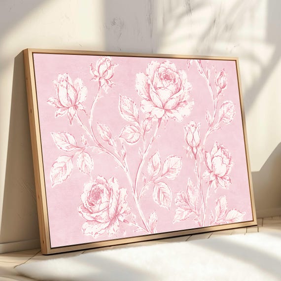 Pink Rose Floral Canvas Print Botanical Flower Wall Art Garden Decor