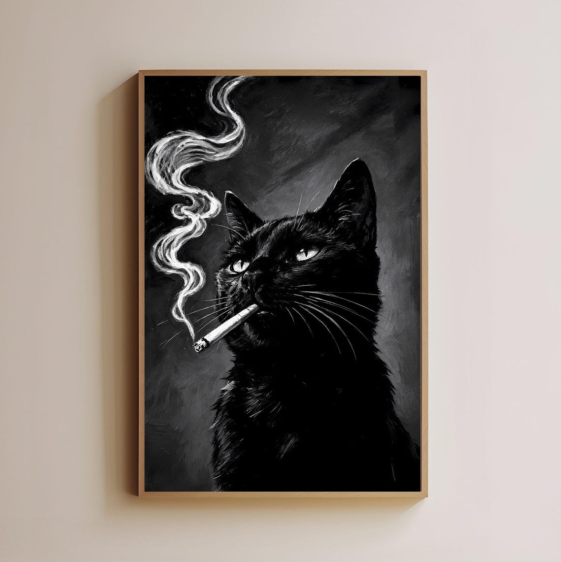 Black Cat Smoking Cigarette Vintage Poster Art Funny Animal Wall Decor Quirky Kitchen