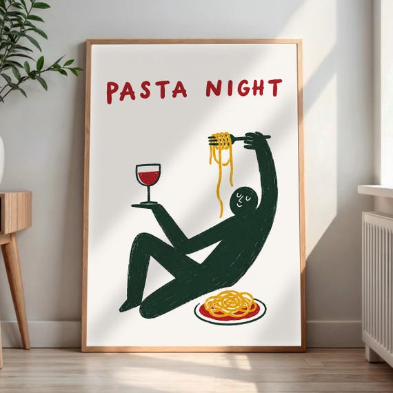 Pasta Night Wall Art Abstract Kitchen Print Wine Lover Decor Dining Room