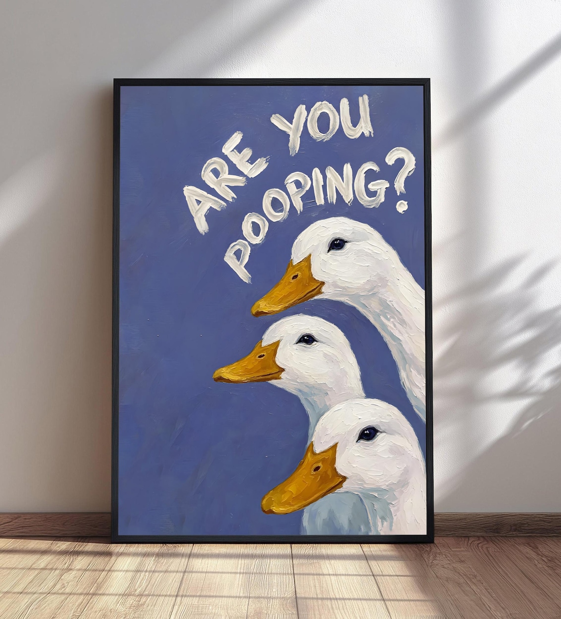 Are You Pooping Funny Duck Poster Humorous Bathroom Animal Painting