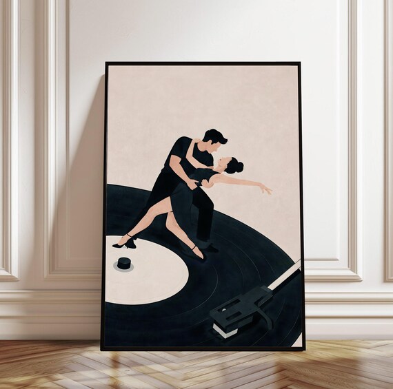Romantic Tango Dancing Couple Vinyl Record Music Lover Poster
