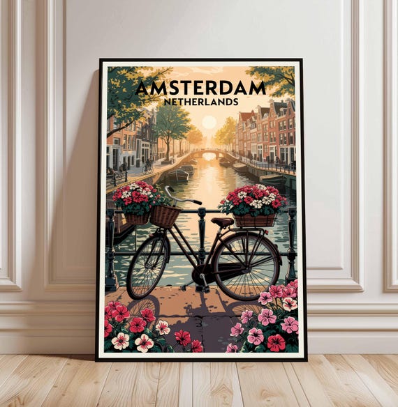 Amsterdam Travel Poster Netherlands Home Decor Art Print