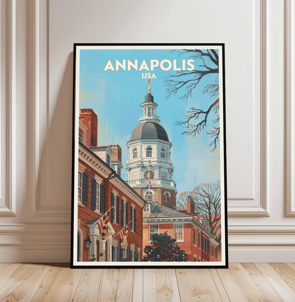 Annapolis Maryland USA State House Dome Vintage Travel Poster