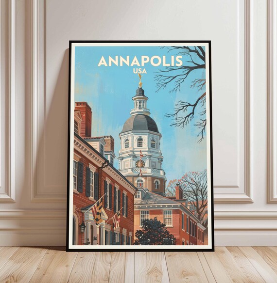 Annapolis Maryland USA State House Dome Vintage Travel Poster
