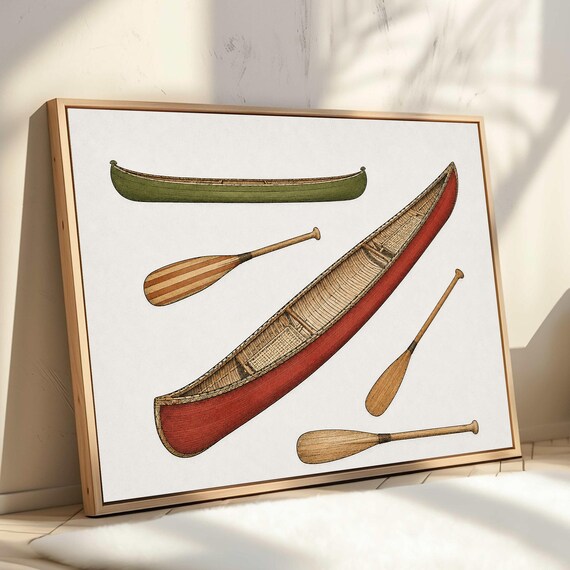 Vintage Canoe and Wooden Paddles Rustic Lake Cabin House Wall Art