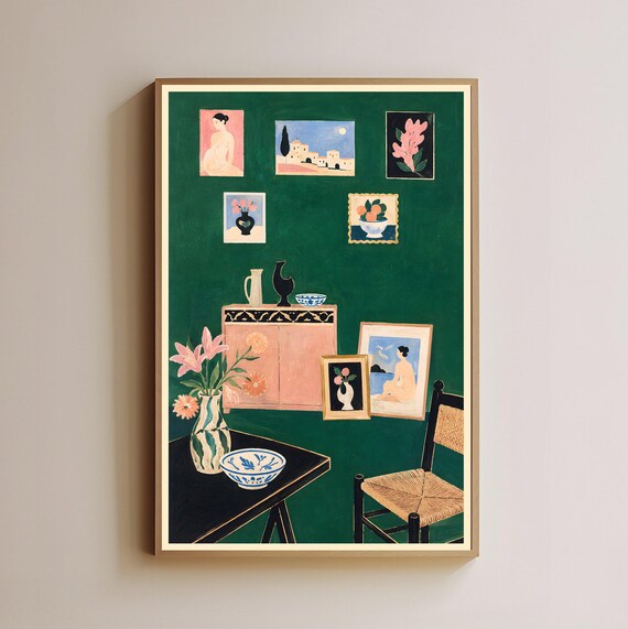 Matisse Inspired Vibrant Green Interior Still Life Gallery Poster