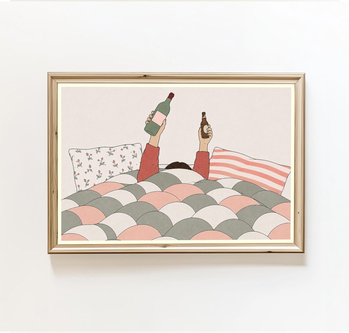 Wine Beer Bottle Funny Bedroom Decor, Art Print