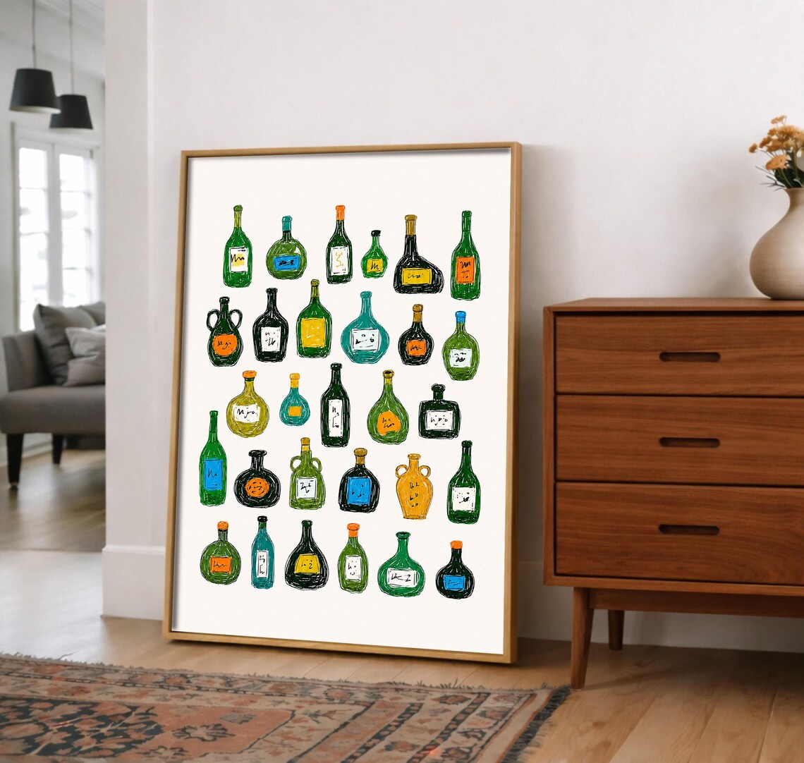 Colorful Bottles Abstract Kitchen Decor, Modern Dining Room