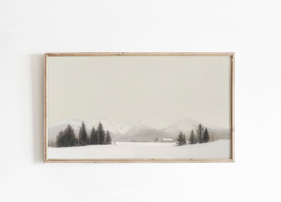 Minimalist Winter Mountain Landscape with Snowy Pines Poster
