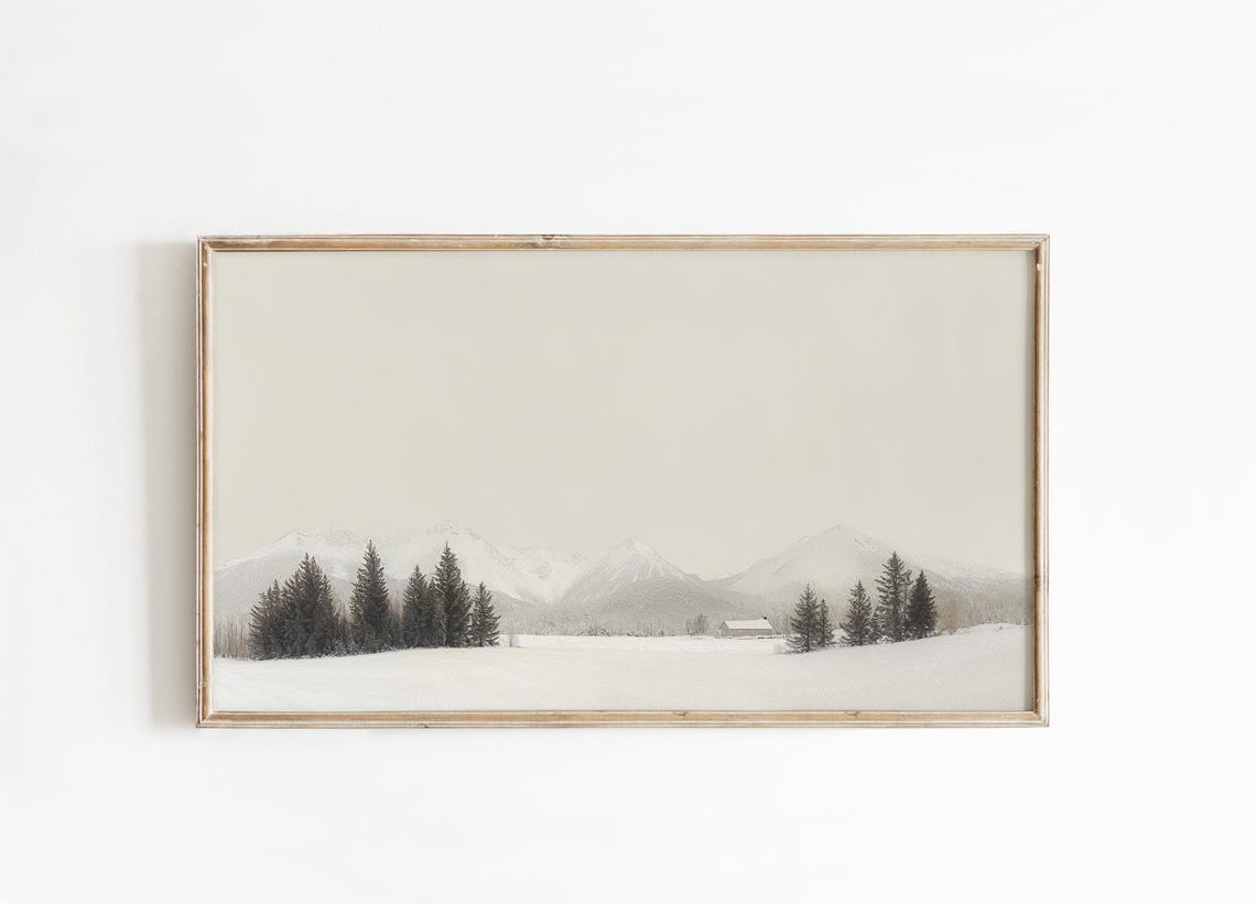 Minimalist Winter Mountain Landscape with Snowy Pines Poster