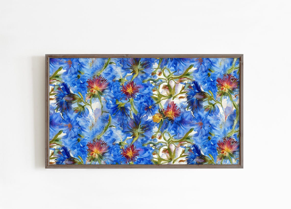 Abstract Blue Floral Watercolor Bold Modern Botanical Art Poster - Image 2