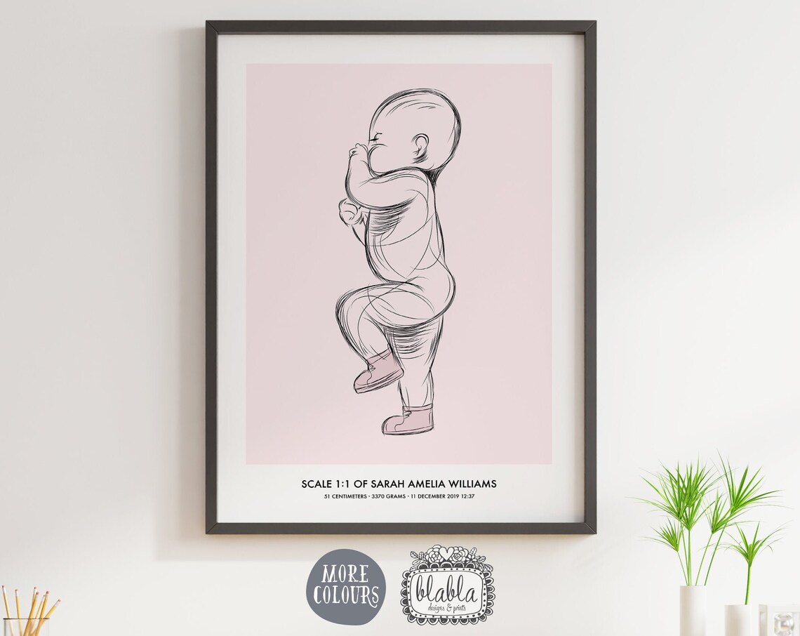 Personalised Newborn Birth Stats 1 to 1 Scale Baby Poster Pink