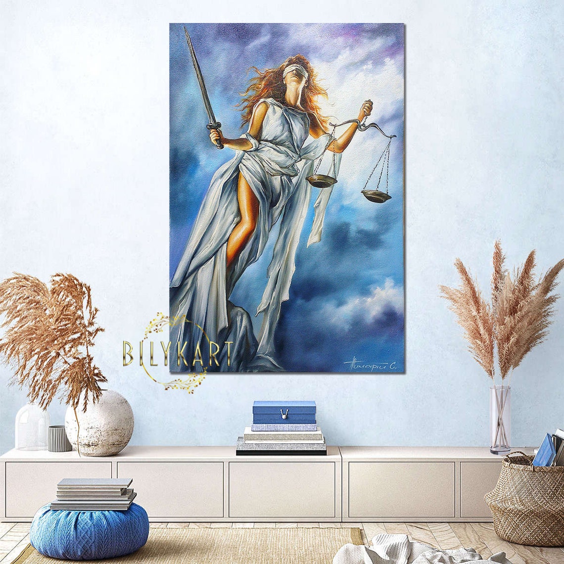 Lady Of Justice Oil Painting Scales Of Justice Wall Art Lawyer Painting Law Office Decor Greek Goddess Of Justice Paintings Lawyer Art Gift - Image 2
