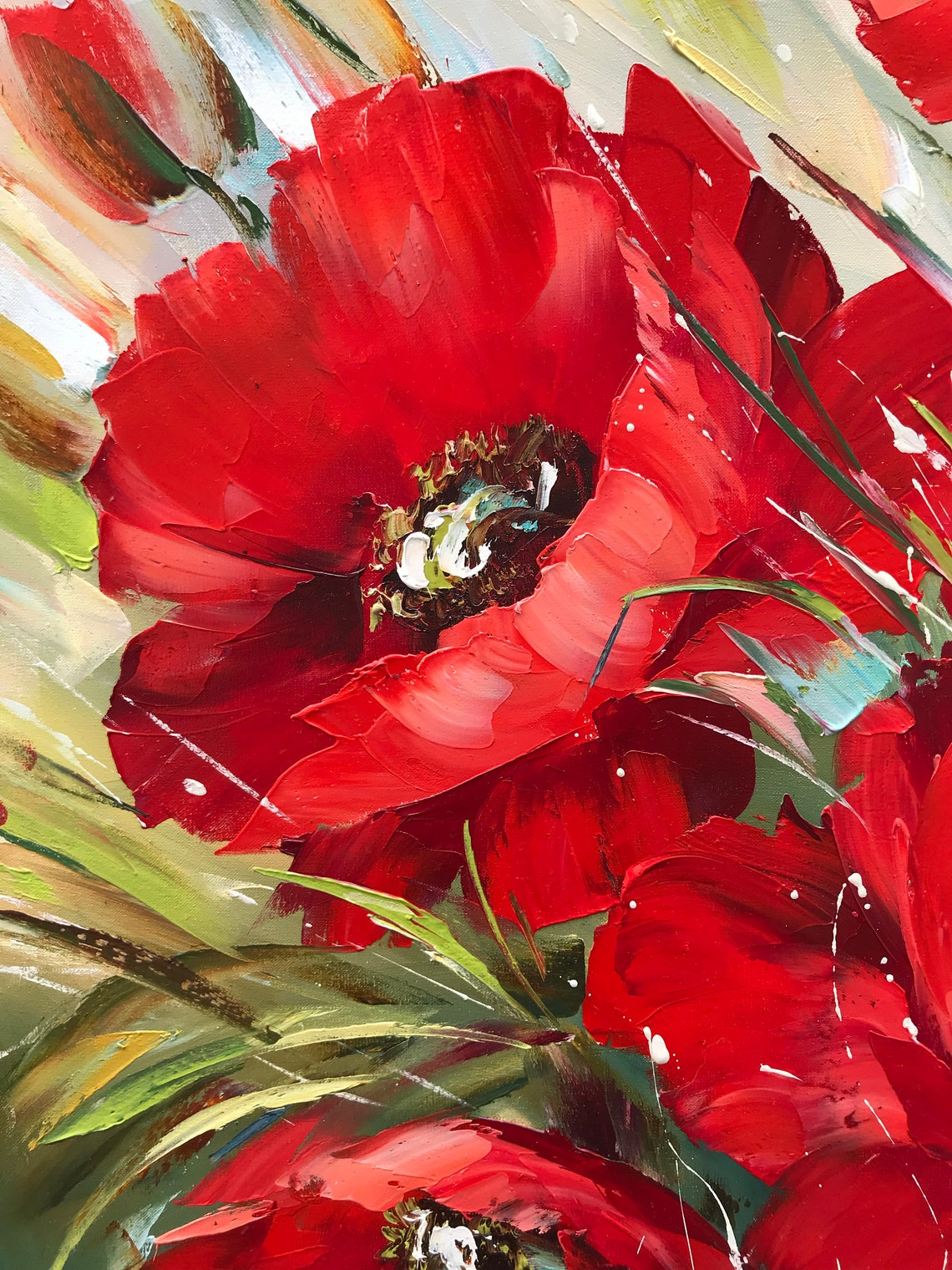 Ukrainian Poppy Oil Painting Original Art Work Ukraine Artist Ukrainian Painting Abstract Poppies Wall Art Red Poppy Flower Painting - Image 2
