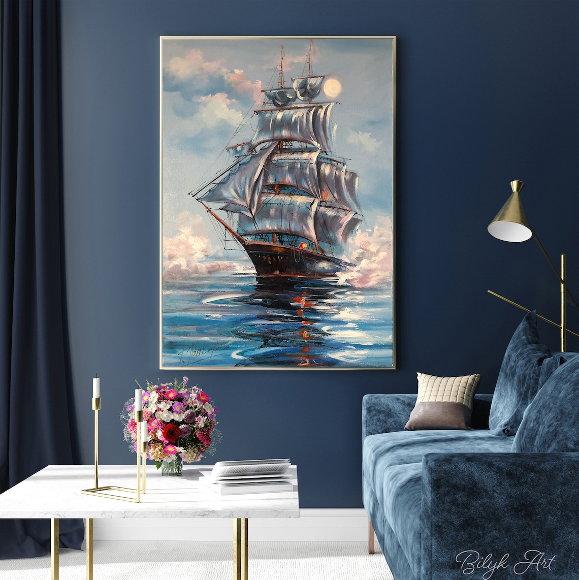 Navy Ship At Sea Oil Painting, Seaside Wall Art Print - Image 3