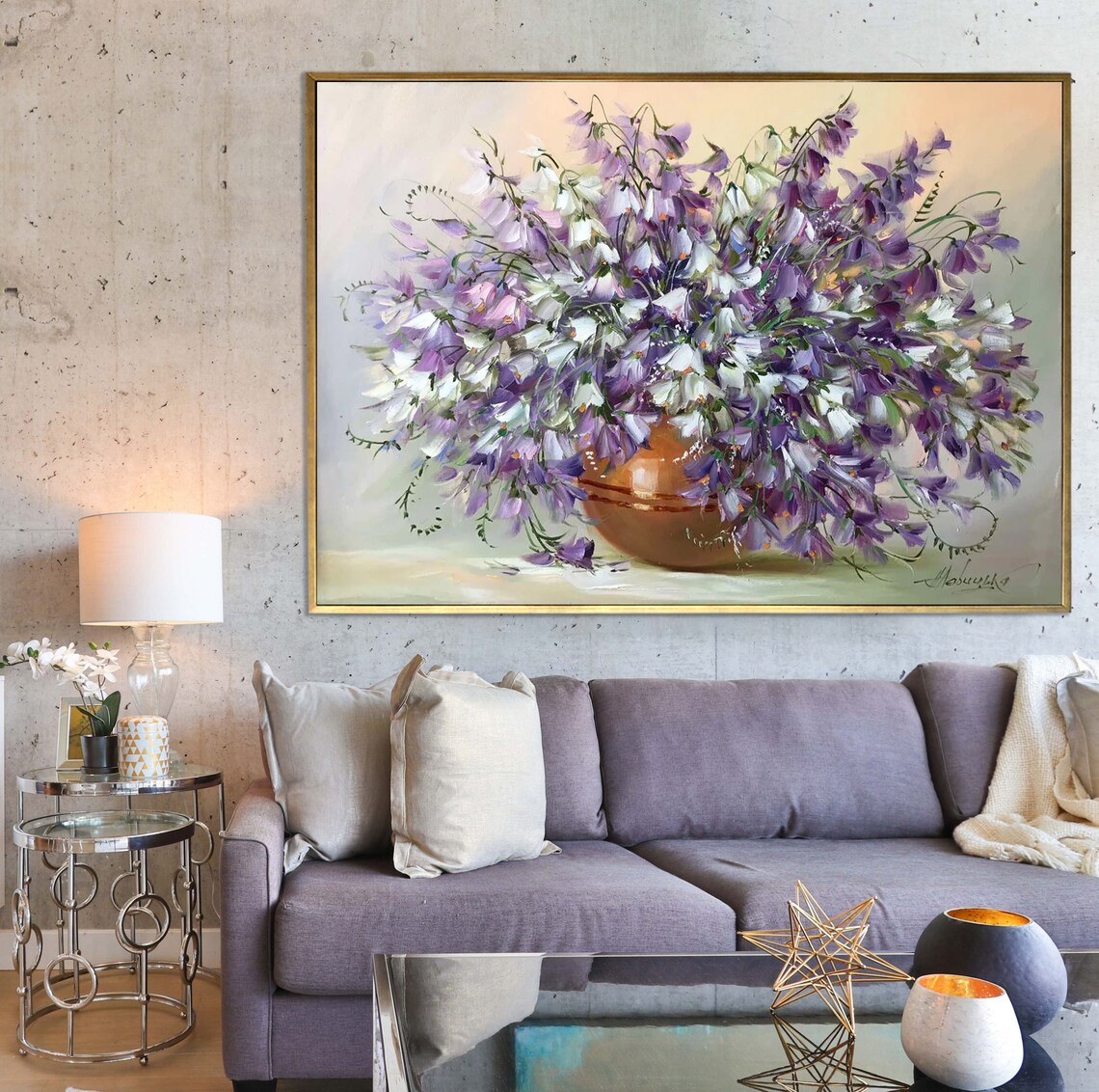 Bluebell Bouquet In Vase Oil Painting Art Print - Image 3