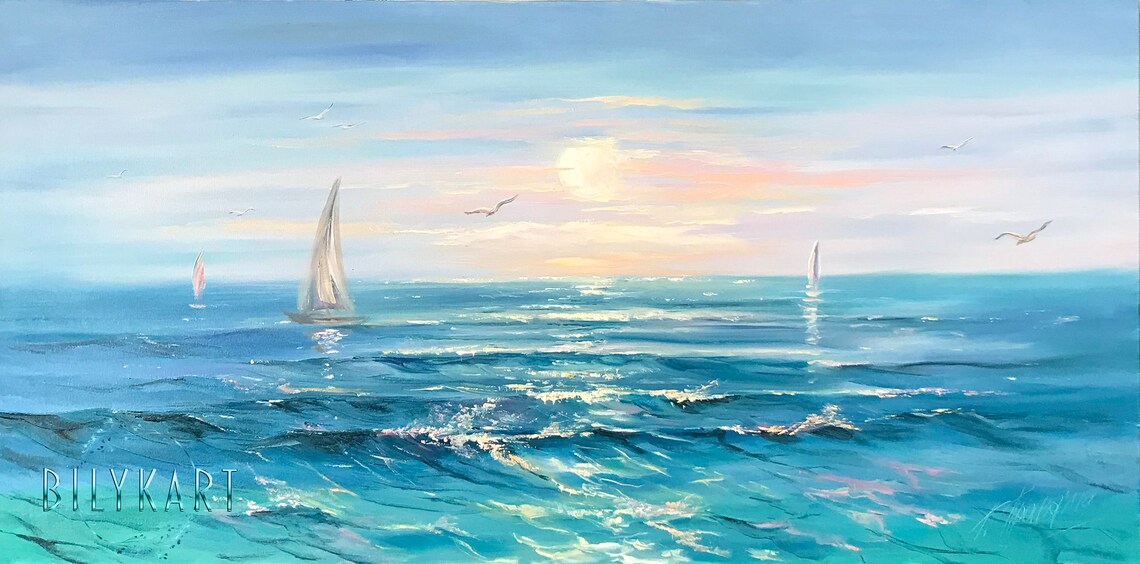Ocean Oil Painting, Blue Seascape Wall Art Print - Image 2