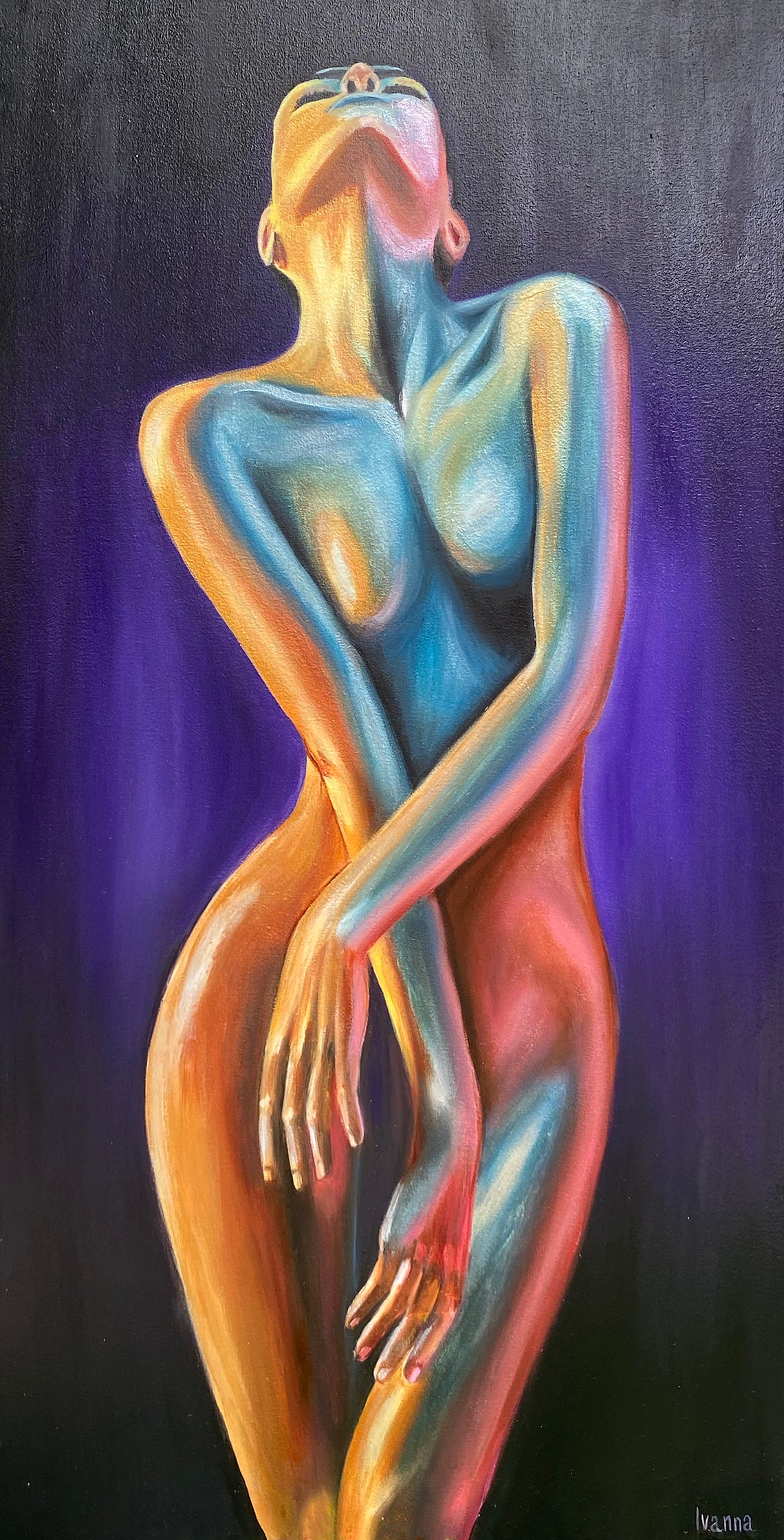 Glowing Neon Abstract Nude Woman Full Body Figurative Wall Art Print - Image 3