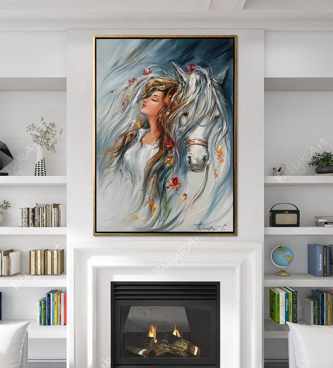 Girl And Horse Painting Wild Horse Wall Art Animal Painting On White Horse Art Women Gift Original Woman With Horse Oil Painting - Image 2