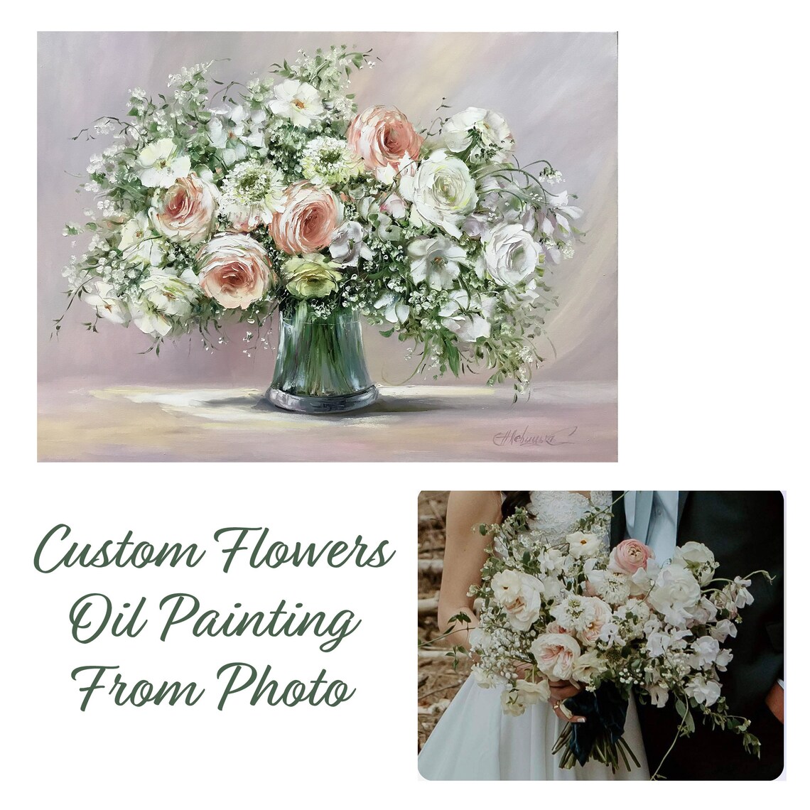 Custom Wedding Bouquet Oil Painting Art Print - Image 3