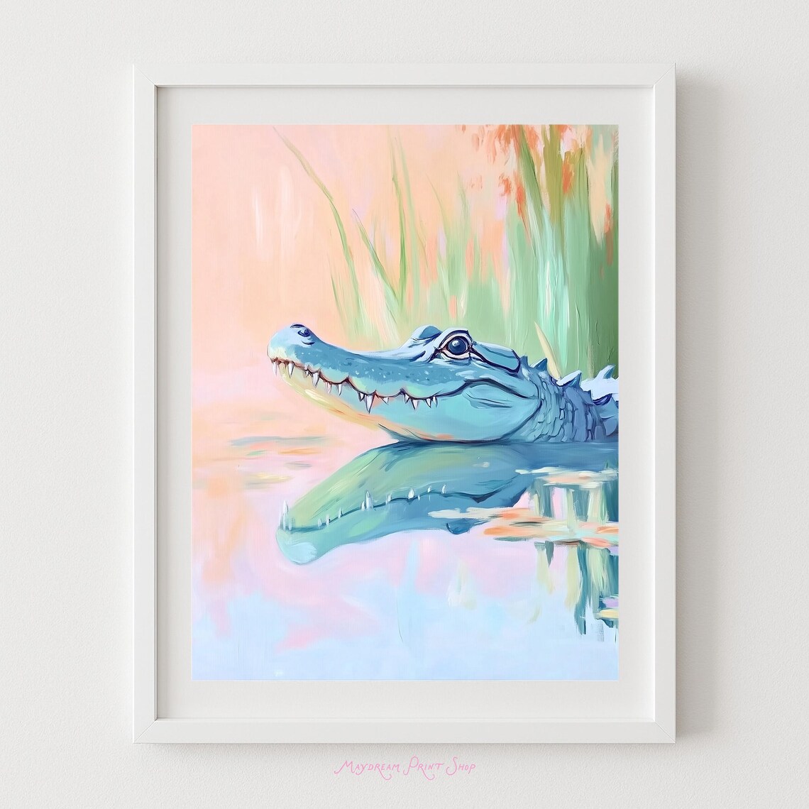 Pastel Alligator Art Print, Cute Swamp Animal Poster