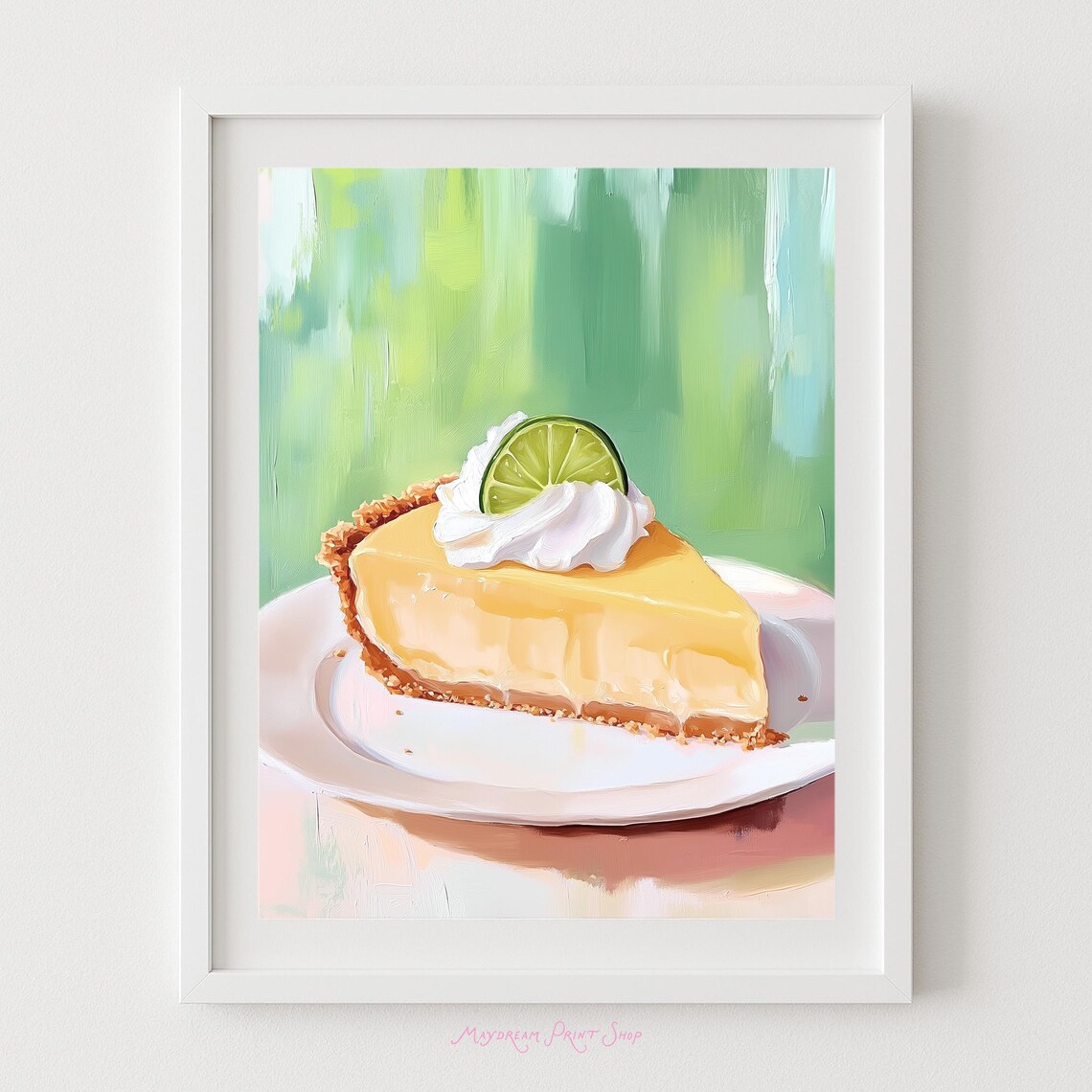 Key Lime Pie Slice Whipped Cream Painting Food Dessert Wall Art