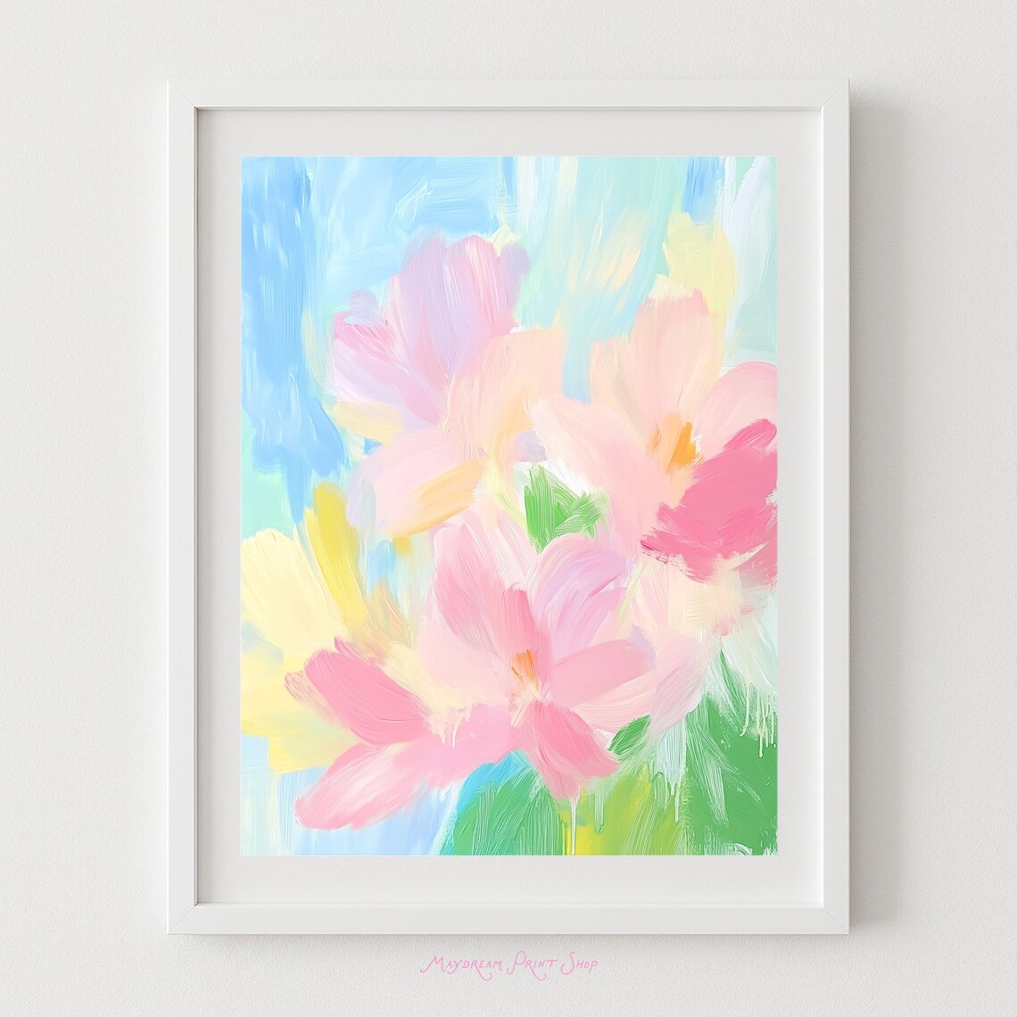 Pastel Abstract Flowers Soft Pink Blue Floral Painting Art Poster